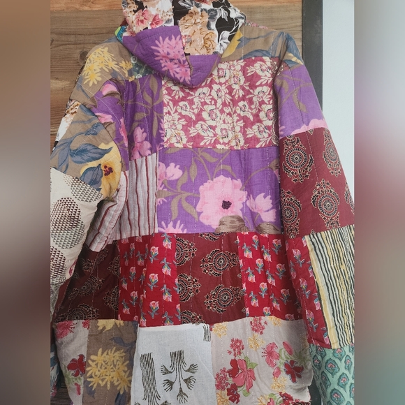 NWOT Ashley Taylor One Of A Kind Kantha Quilted Beautiful Patchwork Coat Onesize - Picture 5 of 5